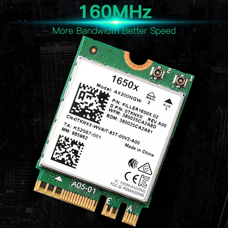 GO-For 1650X Wifi カード + アンテナ AX200 AX200NGW 3000Mbps 2.4G 5G Wifi 6 + BT 5.1 ギガビットワイヤレスネットワークカード Win11 用