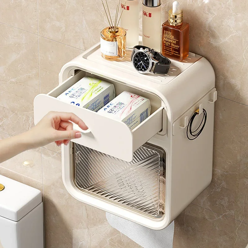 Tissue holder wall mounted bathroom storage accessories drawer roll paper holder waterproof storage box bathroom accessories