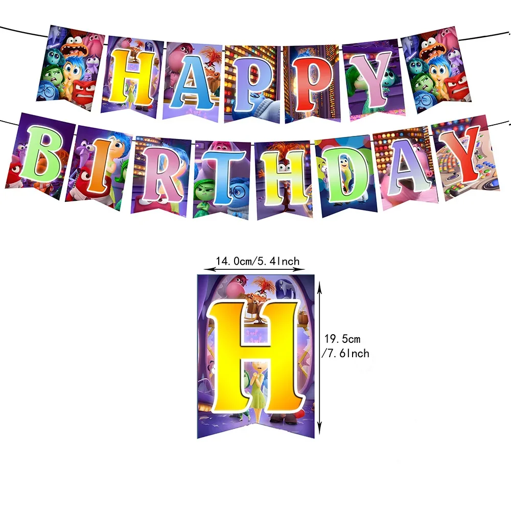 Inside Out 2 party series Party Disposable Banner Cake Topper Hanging Flag  Inside Out Balloons style Birthday Cake Decoration