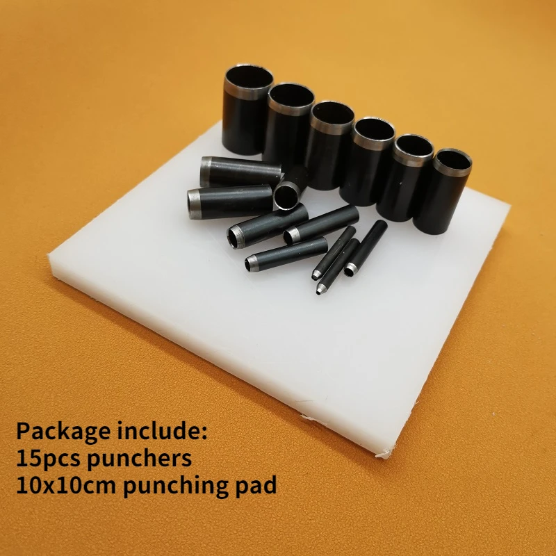 1-15mm Leather Hole Punch Set Round Hollow Steel Puncher Cutting Tool Leather Die Punching Pad for Belt Watchband Leathercraft