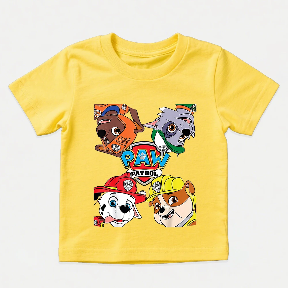 Paw Patrol Kids Cotton T Shirt Boys Girls Casual Short Sleeve Top Graphic Print Puppy Dog Cartoon Character Summer Clothing