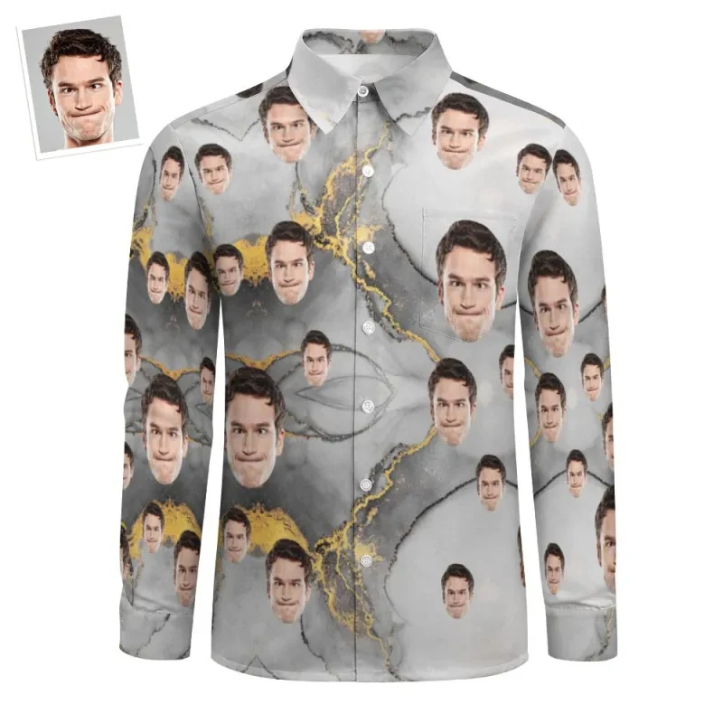 

Funny Custom Image Graphic Shirts For Men Hawaiian Diy Photo 3D Print Female Lapel Blouse Personalized Design Unisex Long Sleeve