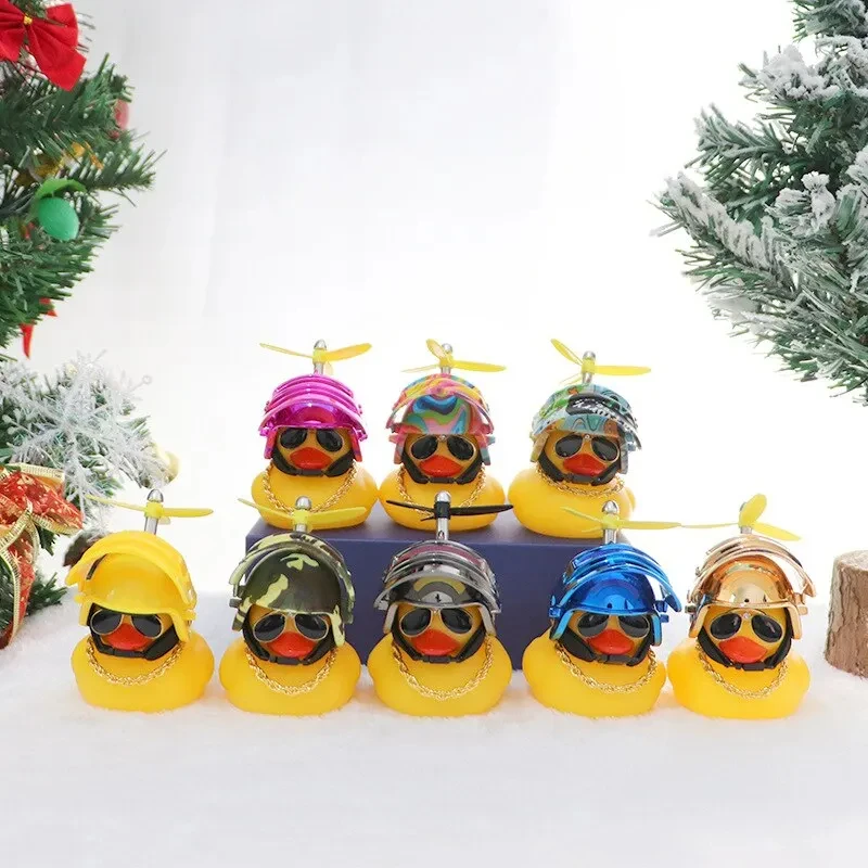 Broken Wind  Yellow Duck Car Accessories  Dashboard  Decorations  Glasses  Duck  with  Propeller Helmet  Rubber Black  Duck  Toy