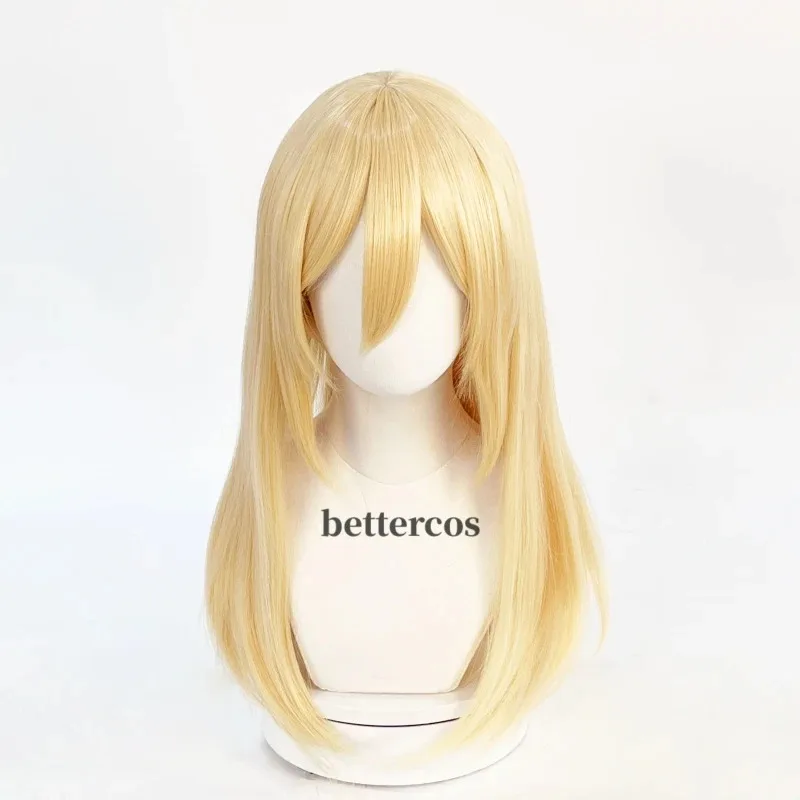 2025 22 تاريخ أنيمي ريس تأثيري كريستا لينز الذهب الأصفر مقاومة للحرارة الاصطناعية خصلات الشعر المستعار + غطاء شعر مستعار