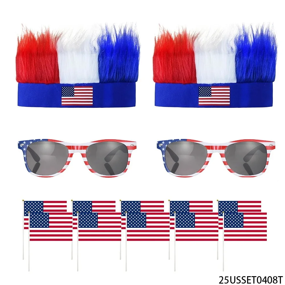 PESENAR Independence Day Themed Party Costume Set (including Headband, National Flag Sunglasses, Small National Flag)