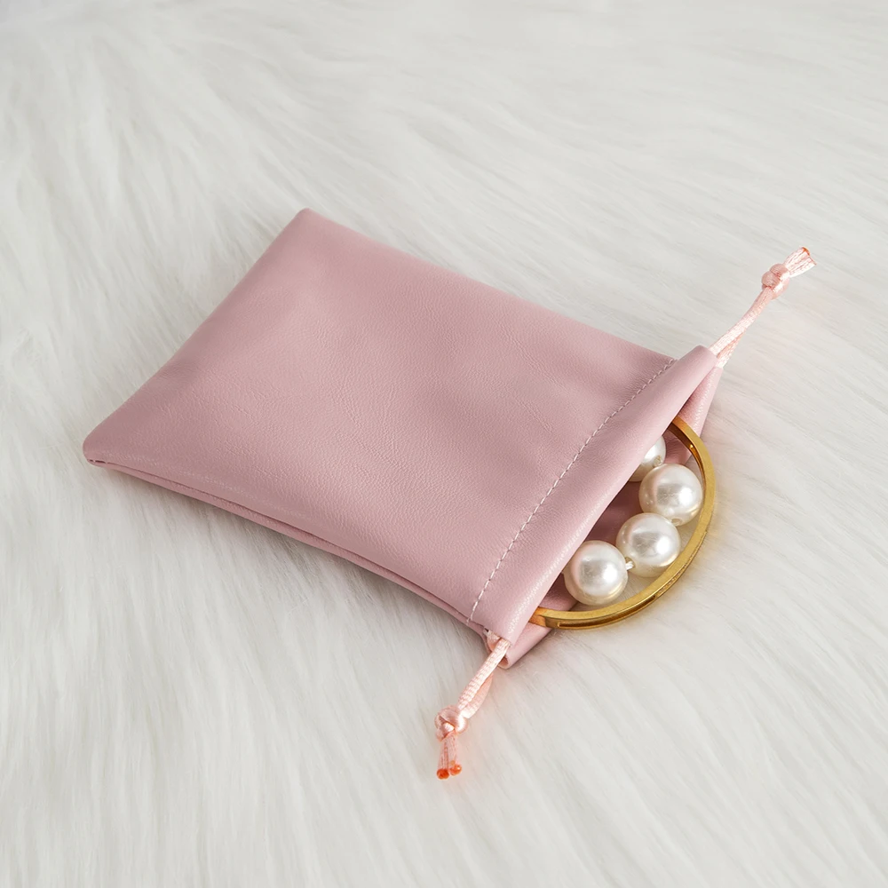 10 Stück PU-Leder rosa Schmuckbeutel Ring Ohrring Armband Kordelzug Beutel Gefälligkeiten tragbare Reise Seife Süßigkeiten Aufbewahrungstasche – Detail 4