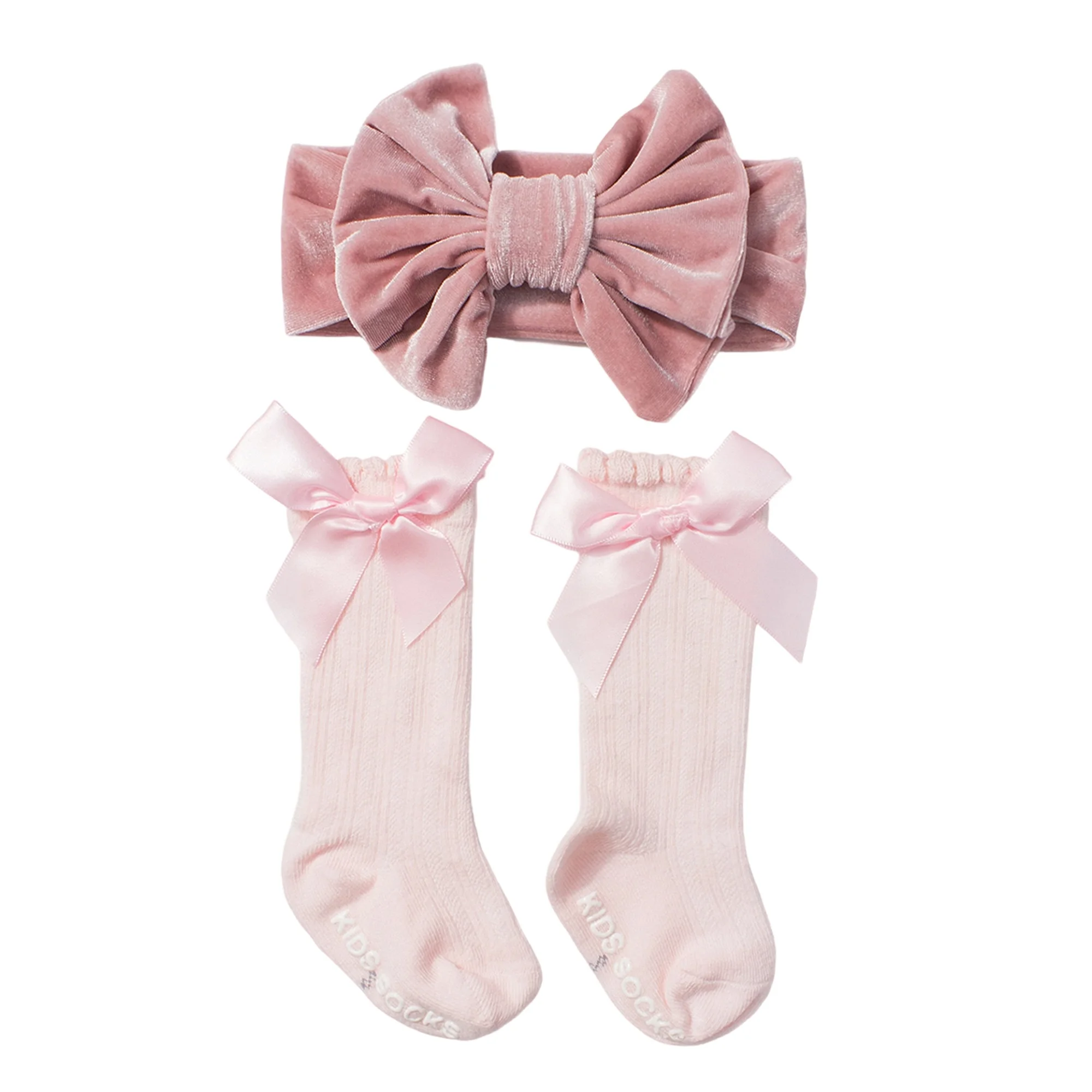 

Baby Girls Socks Headband Set Breathable Knit Bow Princess Socks for Party Wedding Photography