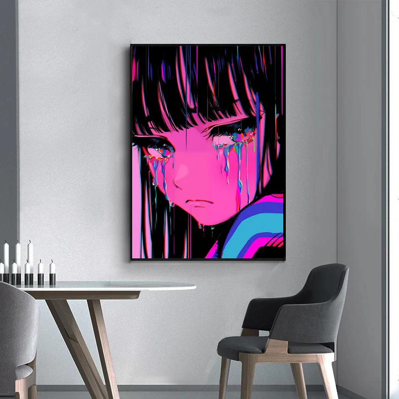 Japanese Retro Comics Abstract High -saturated Contrast Color Posters and Pictures Smoking Girl Vaporwave Anime Home Decoration