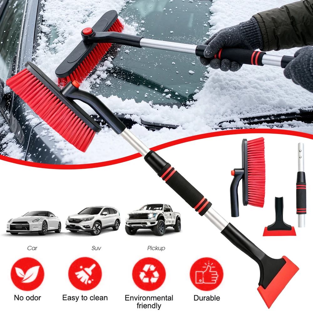 Spazzola per neve e raschietto per ghiaccio in alluminio estensibile 3 in 1 per parabrezza auto, design extra lungo con rotazione a 360° ° Testina della spazzola girevole e rimovibile, accessorio