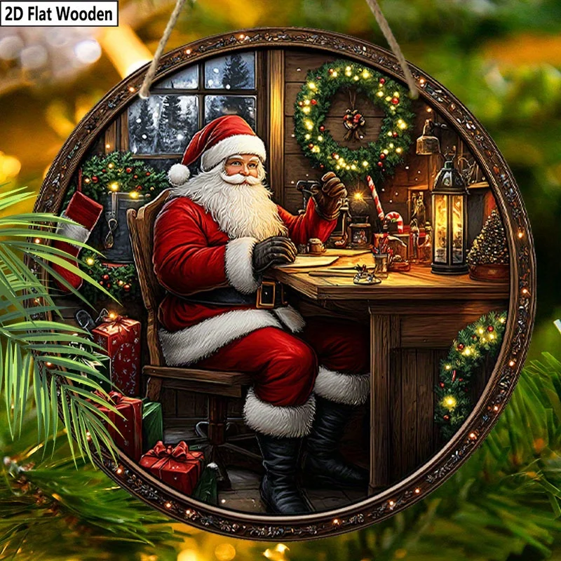 2D Flat, 2D Flat 1pc Merry Christmas Chair Santa Claus Logo Wooden Sign Decoration, Front Door Embossed Effect Wall Decoration,