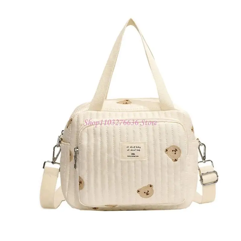 R6FD Lovely Baby Diaper Bag with Floral/Animal Embroidery, Fashionable Shoulder Bag Organiser Case Container for Busy Parents