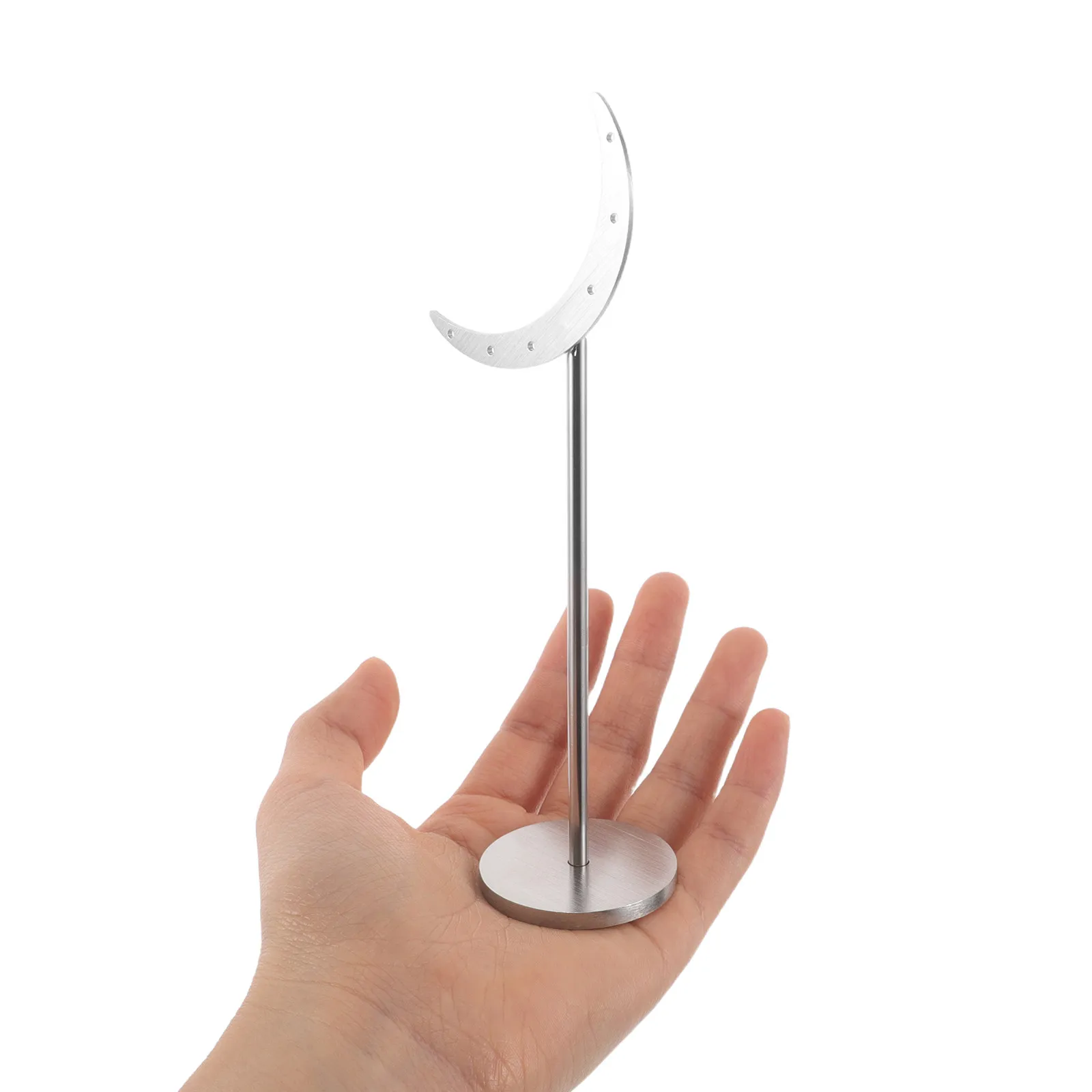 

Silver Metal Moon Shaped Earring Holder Display Stand Round Base Jewelry Organizer for Retail Home Earring Display Stand