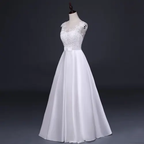 Imagen 2 del producto Vestido de novia de satén blanco para mujer, vestido de noche Formal de encaje bordado elegante, Sexy, largo, sin espalda, fiesta de boda, Verano