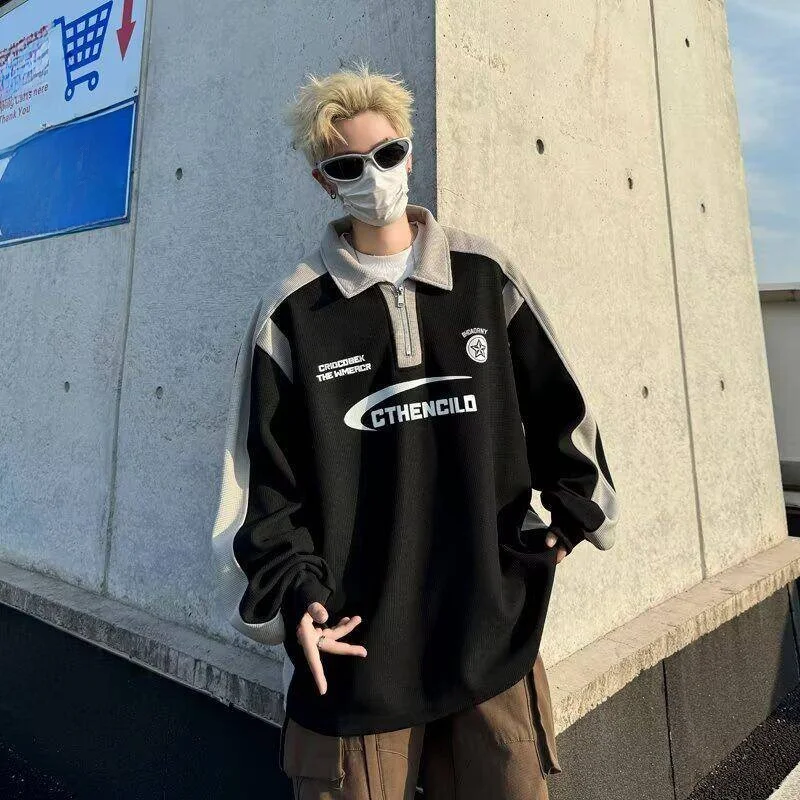 

2025 New American Retro Sweatshirt Style Long Sleeve Shirt Loose Fit Polyester Casual Top for Men Spring Autumn