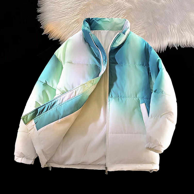 

Мужская зимняя куртка в американском стиле High Street: утепленная, с градиентным цветом, ретро-дизайн, воротник-стойка