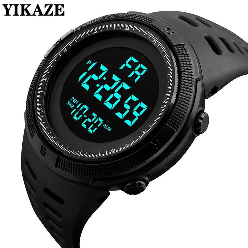YIKAZE-Relógio eletrônico esportivo masculino, relógio multifuncional, mostrador grande, tendência de aventura ao ar livre, relógio luminoso, 50mm