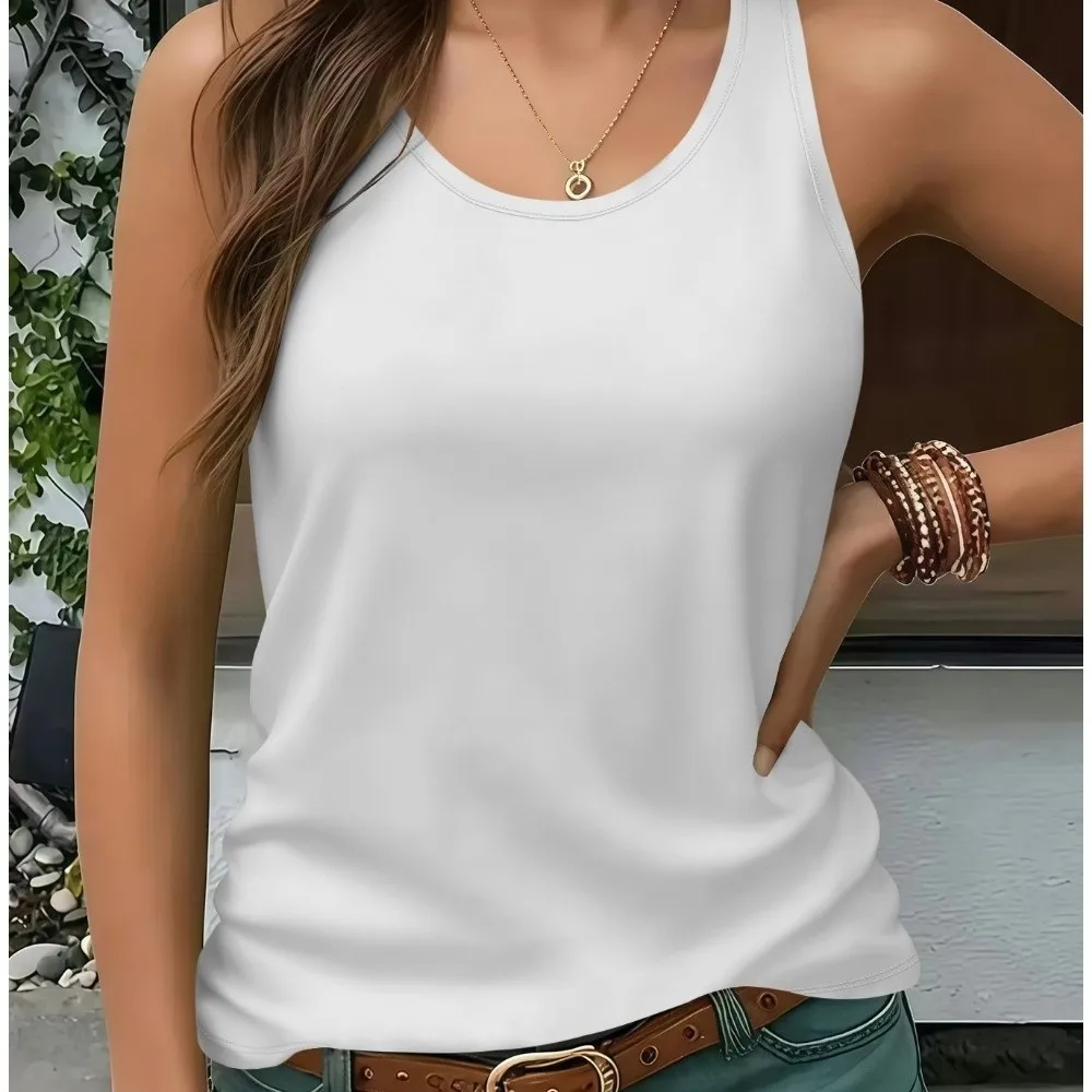 Trendy Sleeveless Women's Tank Top Quick Dry Breathable Casual Camisole Solid Color Round Neck Vest Top Yoga