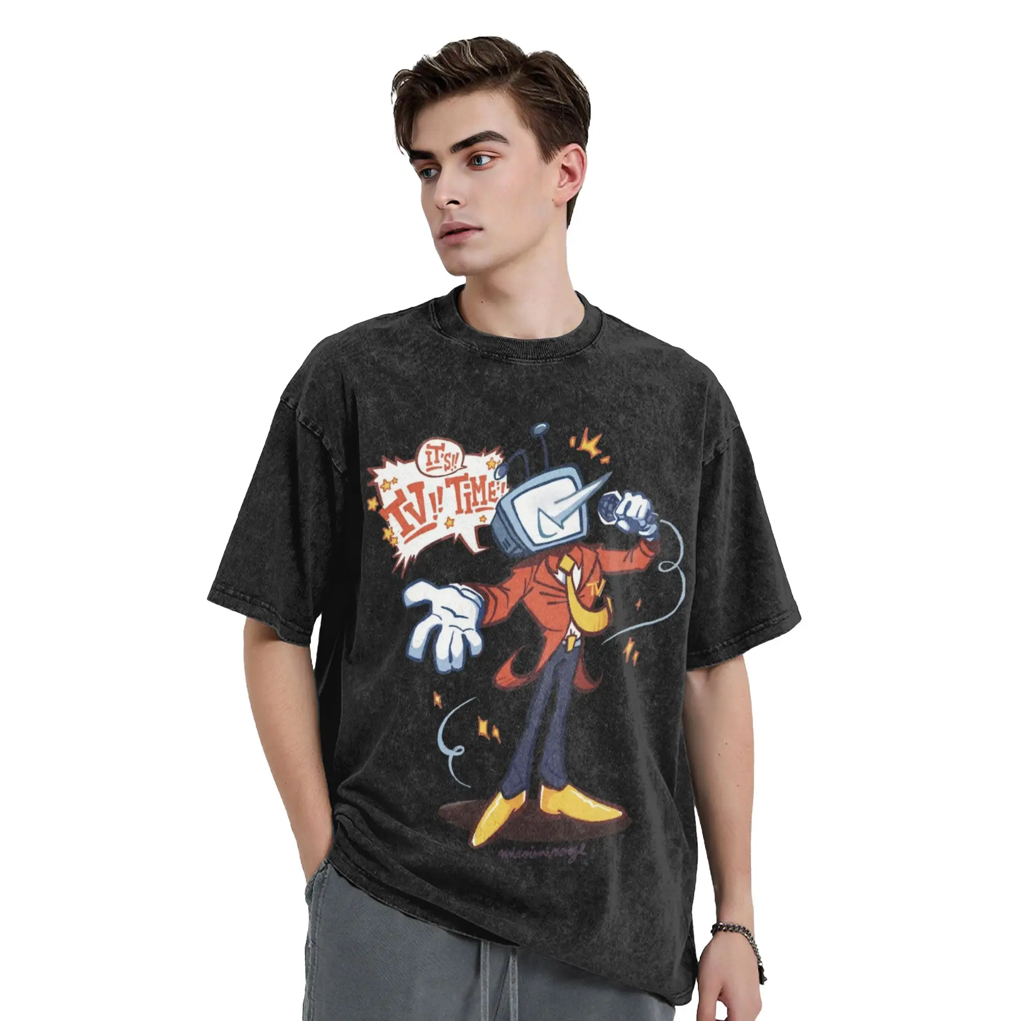 It's TV Time!! Mr Tenna Deltarune Washed T Shirts Streetwear T-Shirt Game Tees Tops for Men Women 100% Cotton Oversize Printed