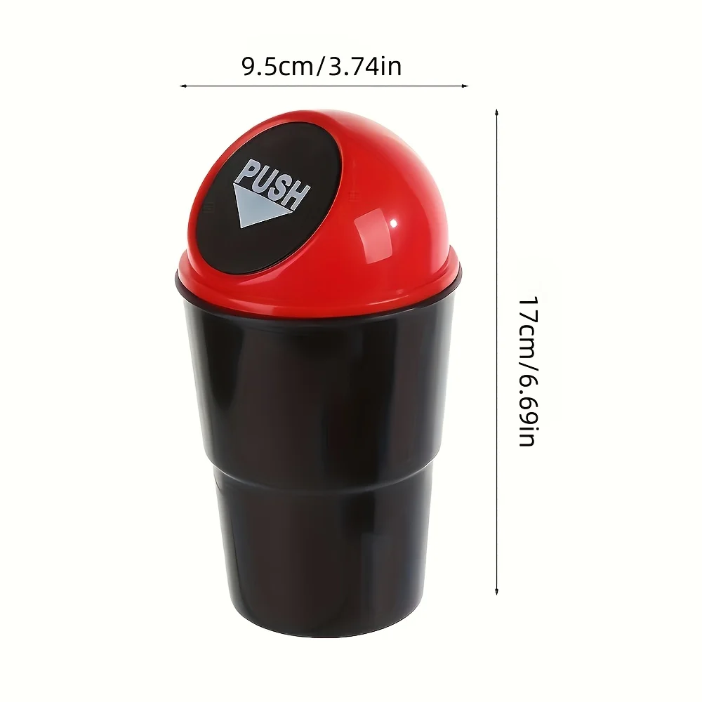 1pc Portable Car Mini Trash Can with Flip-Top Lid, Heavy-Duty Plastic Garbage Bin, Black/Red Options, Vehicle Desk Organization view 6