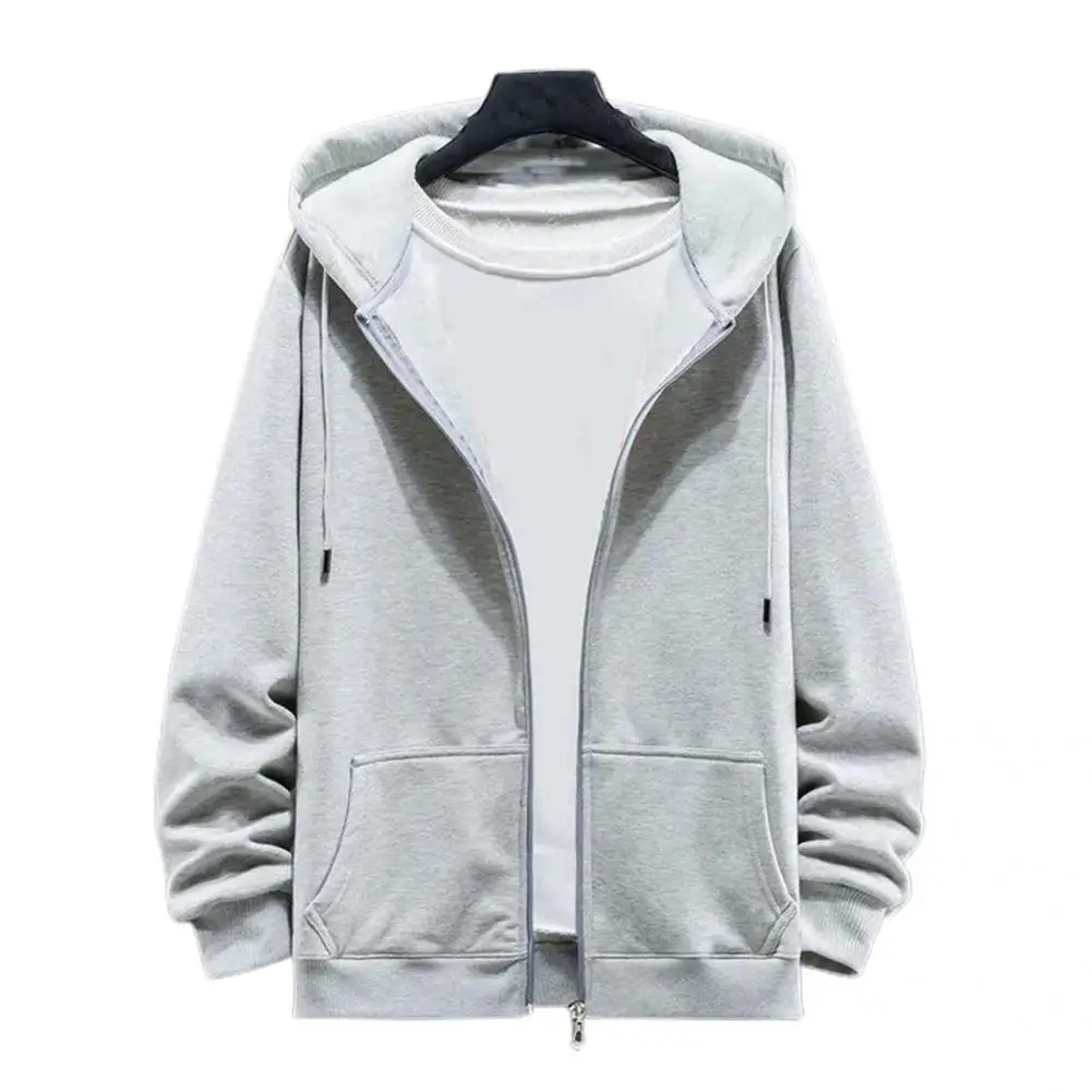 Simple Pockets Solid Color Men Hoodie Coat All-Match Male Jacket Two Pockets Pure Color Sweatshirt Coat for Travel