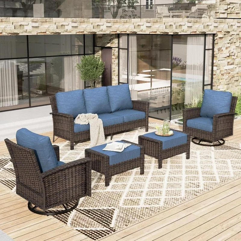 

Pieces Patio Furniture Set, High Back Swivel Chairs with Ottomans, Wicker Outdoor Sectional Conversation Set for