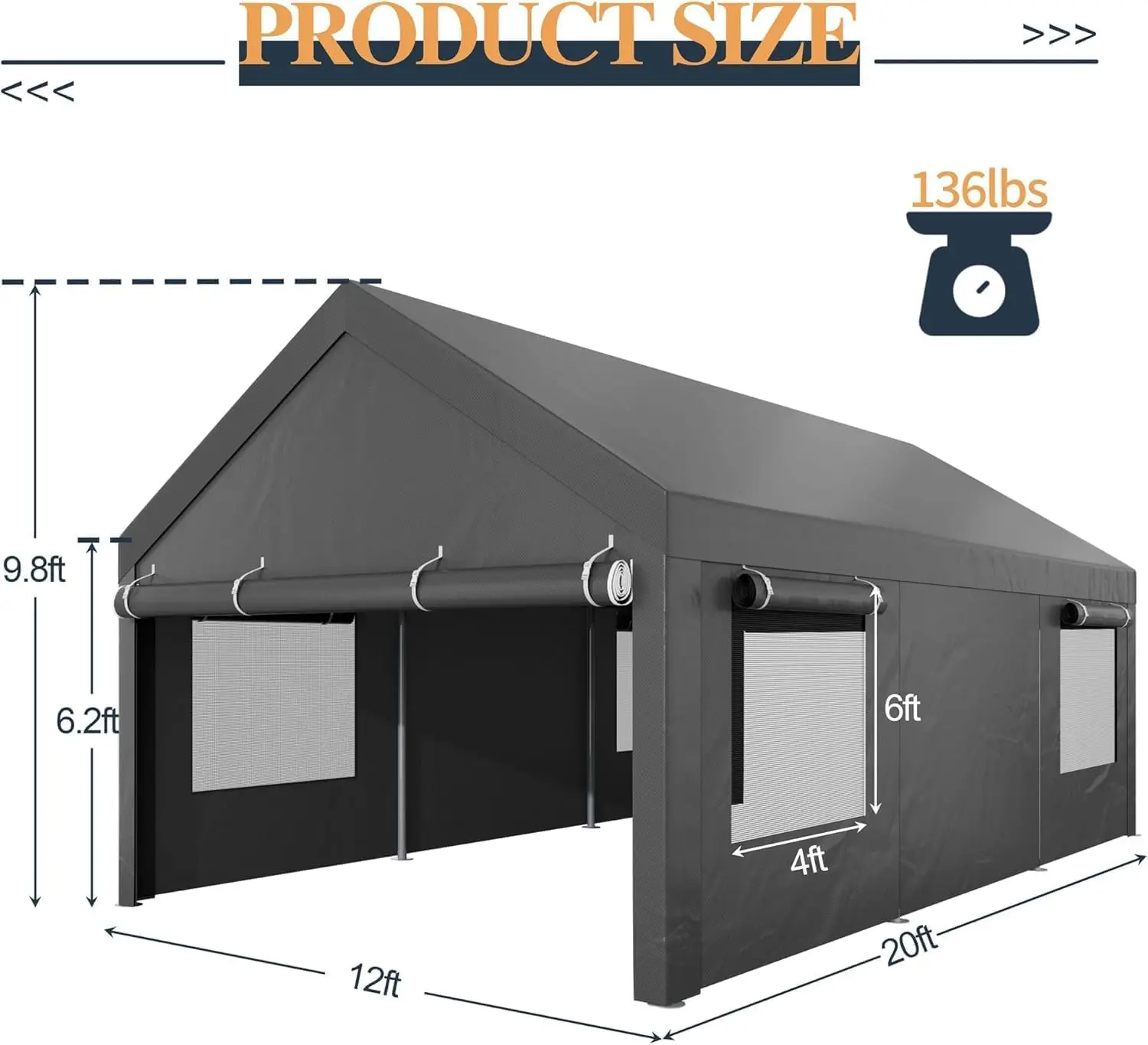 Outdoor Car, Truck, Boat Shelter: Heavy-Duty Material, Grey Color, Side-Opening Door & Roll-Up Window