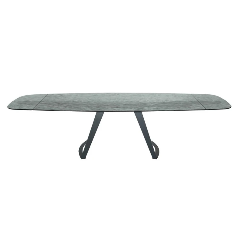 

Italian retractable dining table household light luxury high-end long table water corrugated glass high-end 8-person