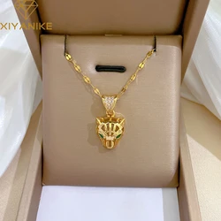 XIYANIKE 316L Stainless Steel Necklace Hollow Leopard Head Pendant Golden Accessories for Women Birthday Jewelry Gifts Collier