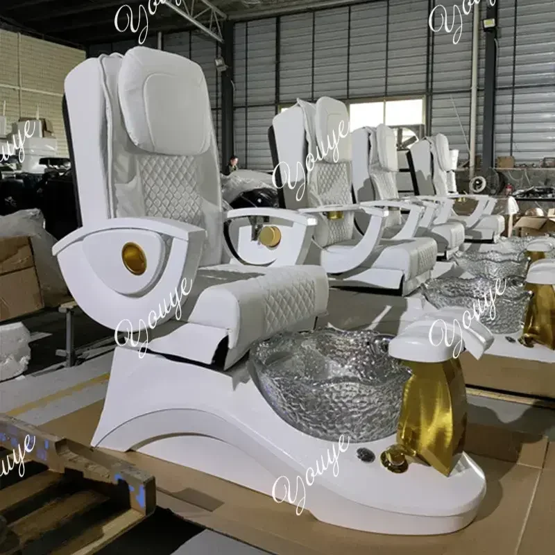 

Luxury White Pu Leather Pedicure Chairs 4 Sets Massage Beauty Shop No Plumbing Pedicure Chair Salon Beauty Furniture