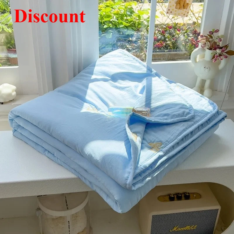 

Washed cotton embroidered soybean summer cool quilt single double bed air conditioner quilt summer dormitory nap quilt