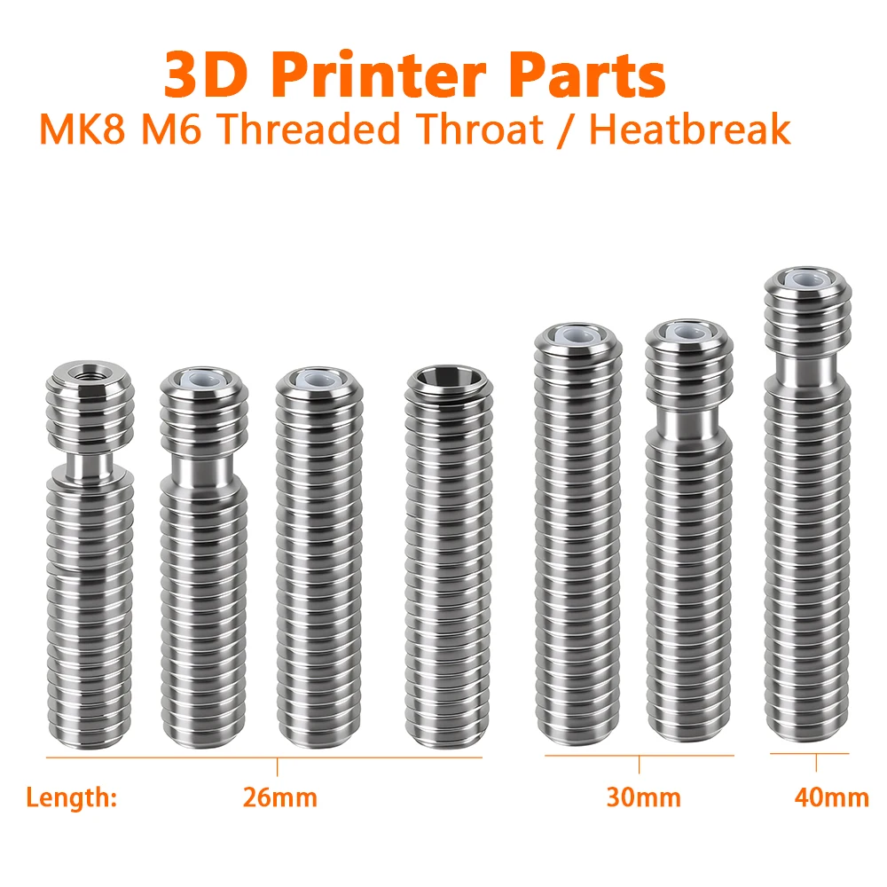 

M6 Throat 26 mm 30 mm 40 mm Length with PTFE Tube Inside for MK8 1.75mm Filament Extruder RepRap 3D Printer Part
