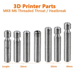 Garganta M6 de 26 mm, 30 mm, 40 mm de longitud con tubo de PTFE en el interior para extrusora de filamento MK8 de 1,75 mm, pieza de impresora 3D RepRap