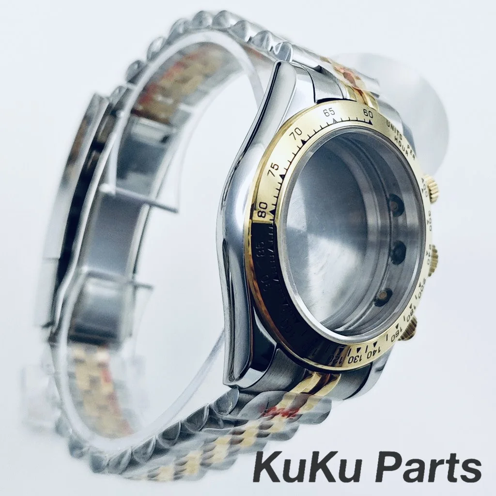 40mm VK63 Electroplated Case Classic Jubilee Bracelet Parts Sapphire Crystal Watch Case Daytona Style VK63 VK64 Quartz Movement