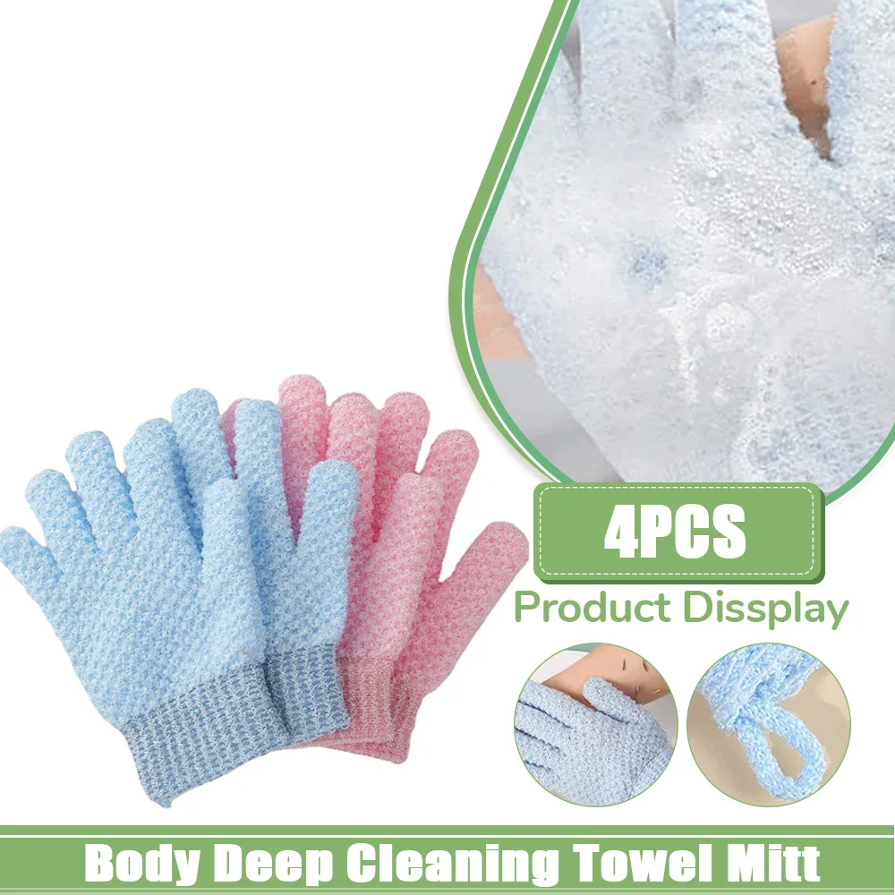 4Pcs Bath for Peeling Exfoliating Gloves Body Clean Mitt Shower Scrub Massage for Body Scrub Sponge Wash Skin Moisturizing SPA