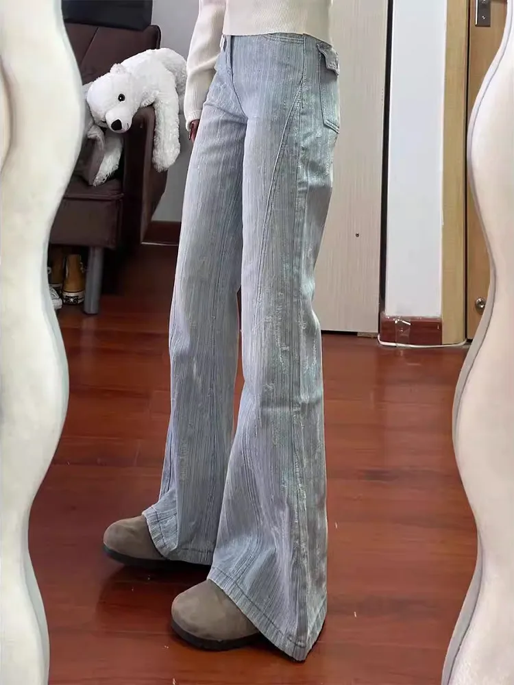 

Retro Embroidered Denim Jeans High Waist Loose Slimming Micro Flared Long Pants Women's Spring New plus Size Casual Wide Leg