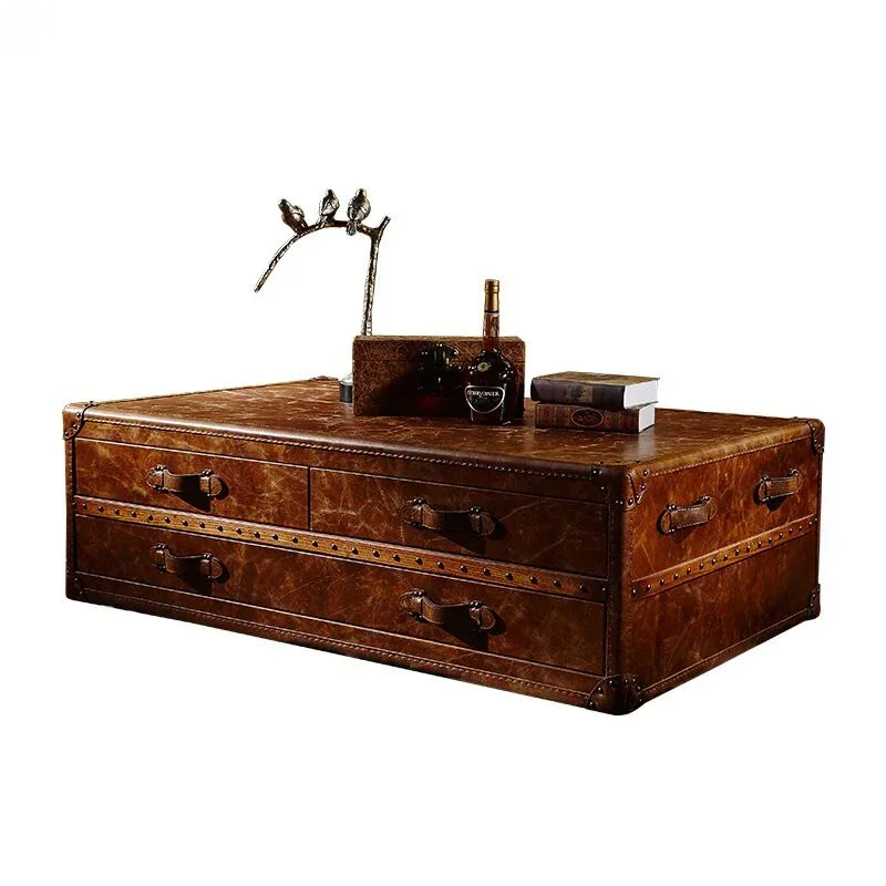 

French rural retro coffee table leather box hotel European decorative cabinet