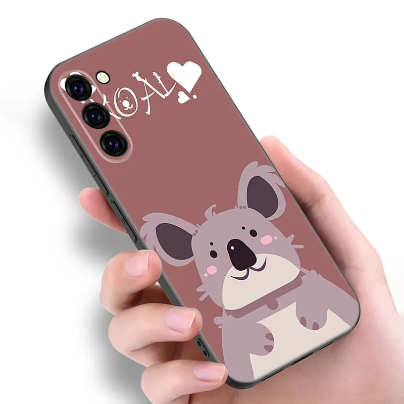 Cartoon Koala Bear Black Silicone Phone Case For Samsung Galaxy S23 S21 S20 FE S24 S22 Ultra S10E S10 S9 S8 Plus