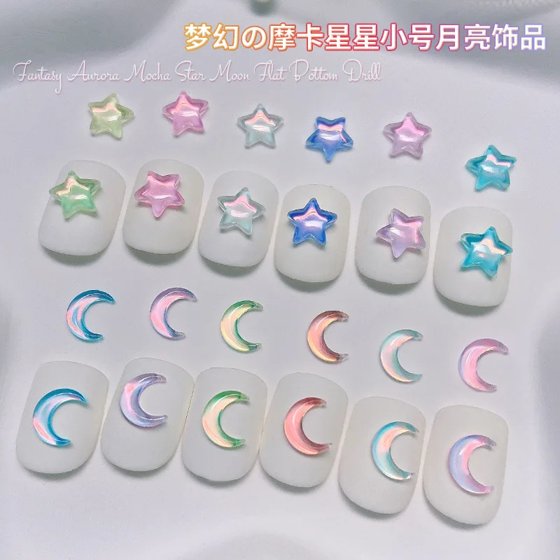 

20Pcs Nail Art Mini Rhinestones Moon/Star Shaped Quality Flatback Nail Sparkle Crystal Stones Gems For DIY Manicure Crafts