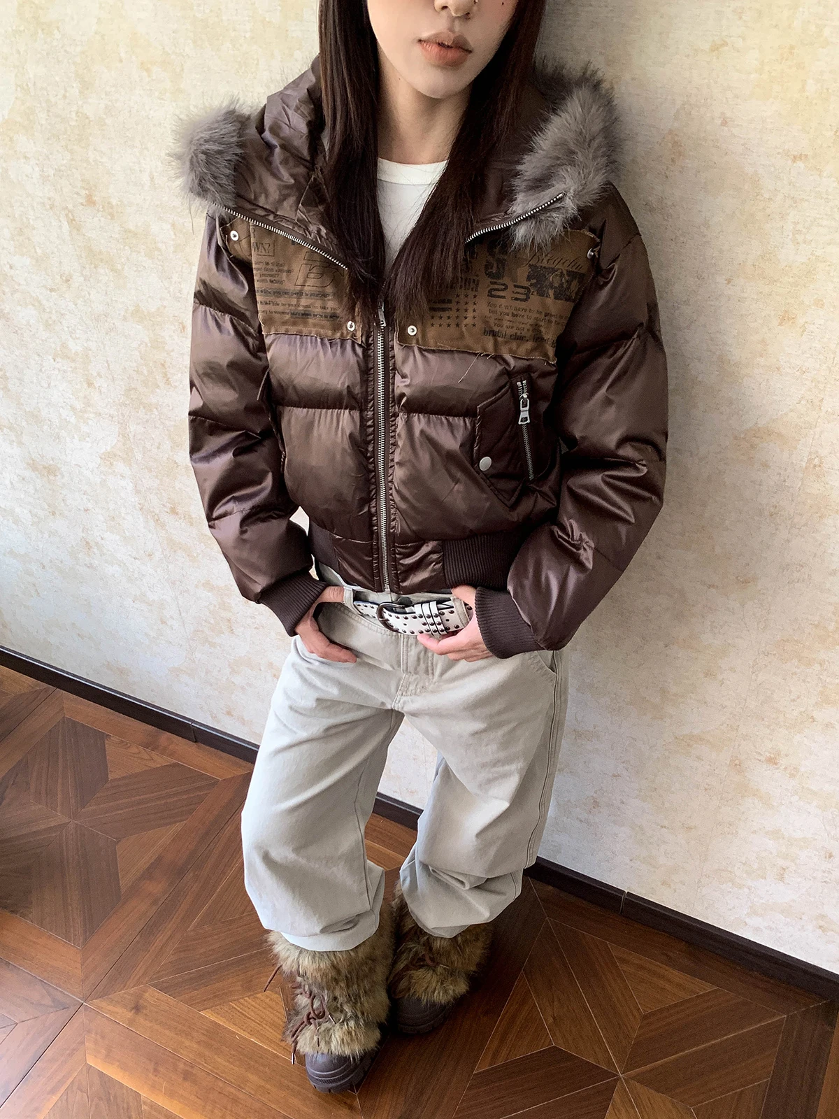 

Aket American Sle Thiened Warm ort Bread Jaet женское хлопковое пальто с меховым воротником в стиле пэчворк Street Sle Slim Fit