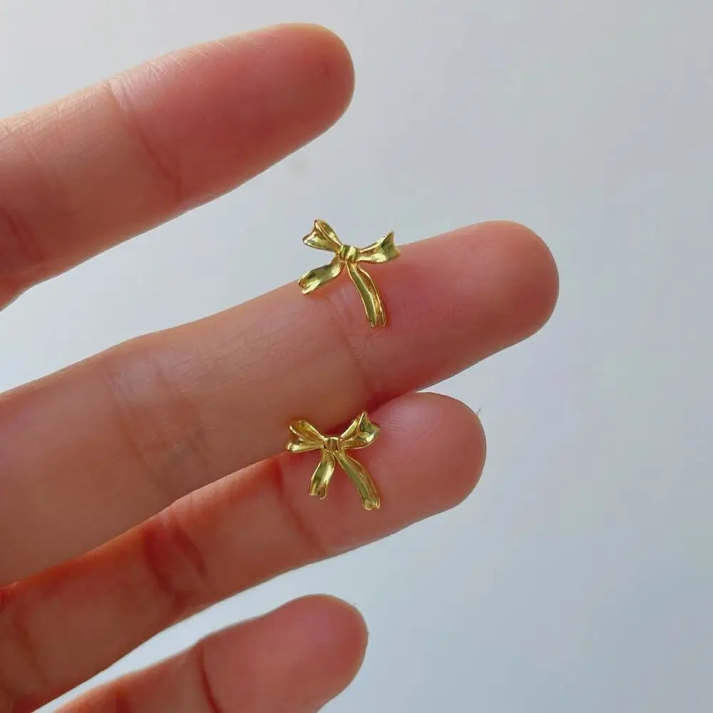 Balletcore Small Bow Earrings Pendientes Jewelry Accessories Ribbon Bow Stud Earring Korean Style Alloy Piercing Ear Stud