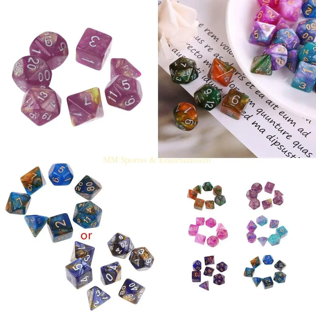 

31be 7pcs/set Dichromatic D4 D6 D8 D10 D12 D20 Полиадрарные кубики циферблаты