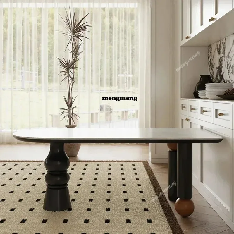 

French Vintage Solid Wood Dining Table Originality Semi-ellipse Rock Plate High-end Dining Table Home Furniture Mesa Comedor