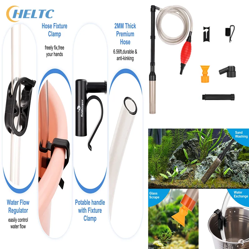 4-IN-1 Quick Aquarium Siphon Pump Gravel Cleaner - 256GPH / 80GPH Adjustable Powerful Fish Tank Vacuum Gravel Cleaning Kit
