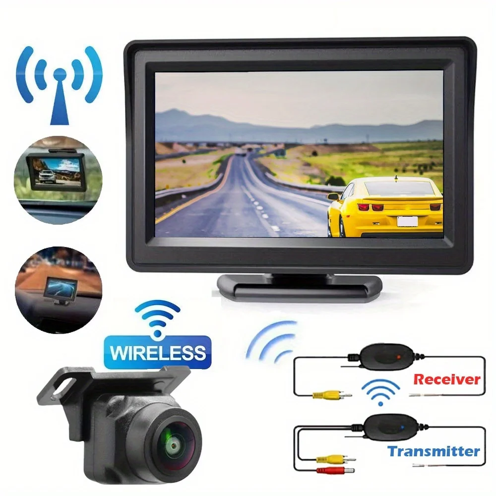 Car Rear View Kit 4.3IN Monitor with Wireless Transmitter Reversing Backup Camera for Universal Vehicle Parking