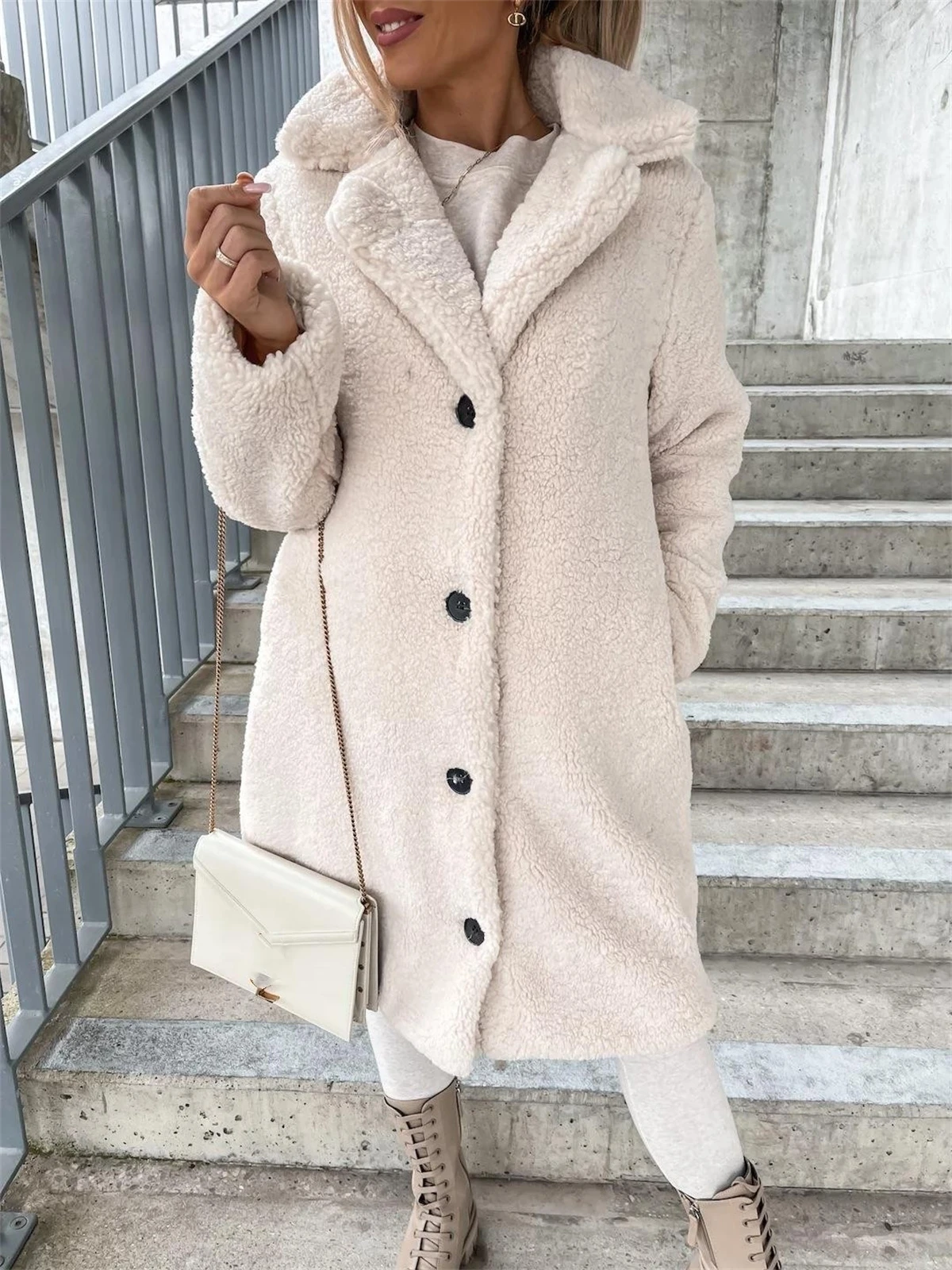 Long Sleeve Lapel Coat For Women 2024 Winter Fall Fashion Solid Coats Single Breasted Clothes Casual Basic Mid-length Overcoat