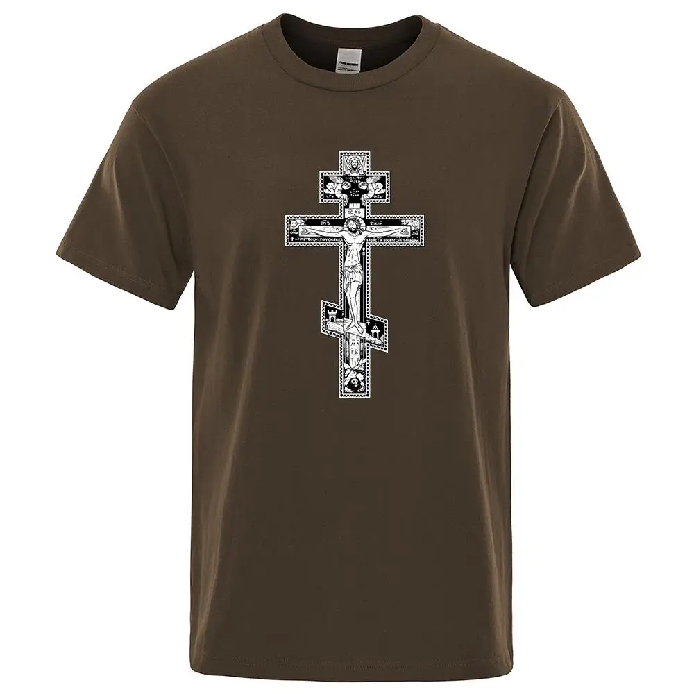 Gothic Dark Style Orthodox Cross Jesus Little Angel Male Clothing Fashion Cotton Loose Tshirt Pattern Casual Summer Tee Clothes