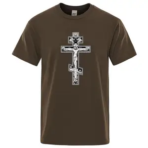 Camiseta gótica de algodão estilo escuro masculina, cruz ortodoxa, roupa de anjo de Jesus, estampa solta, camiseta casual de verão, moda, estilo escuro 6 principais vendas camisa ortodoxo - №2