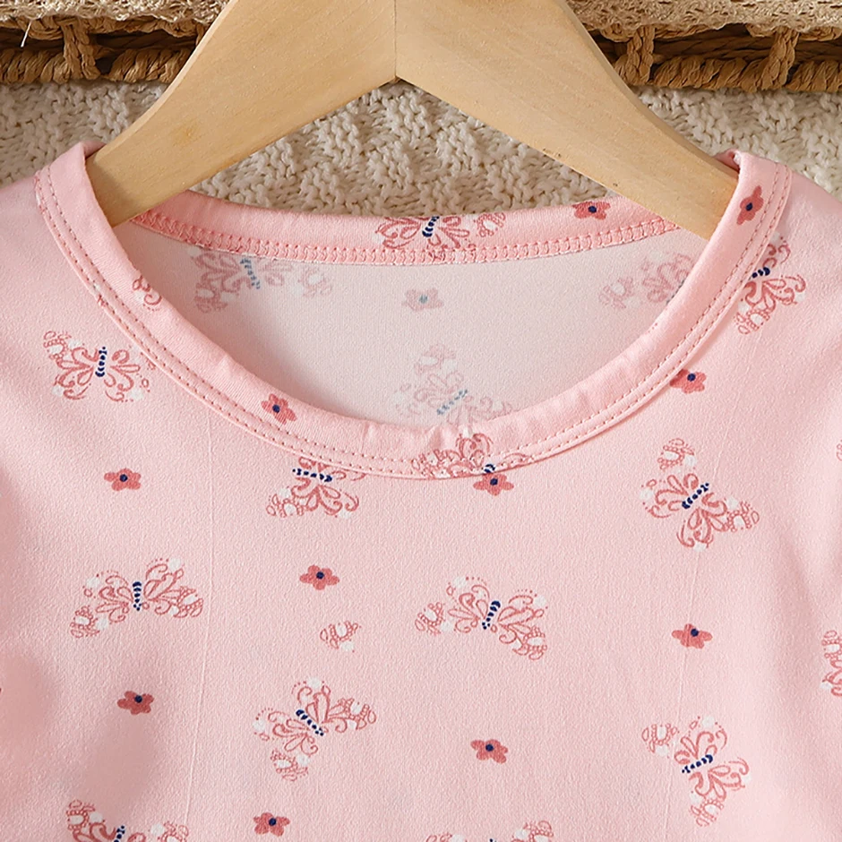 2-teiliges Four Seasons Kinder-Set mit Vollprint-Motiv für Mädchen, süße langärmelige Hose, Schlafanzug, bequemes Rundhals-T-Shirt – Detail 10