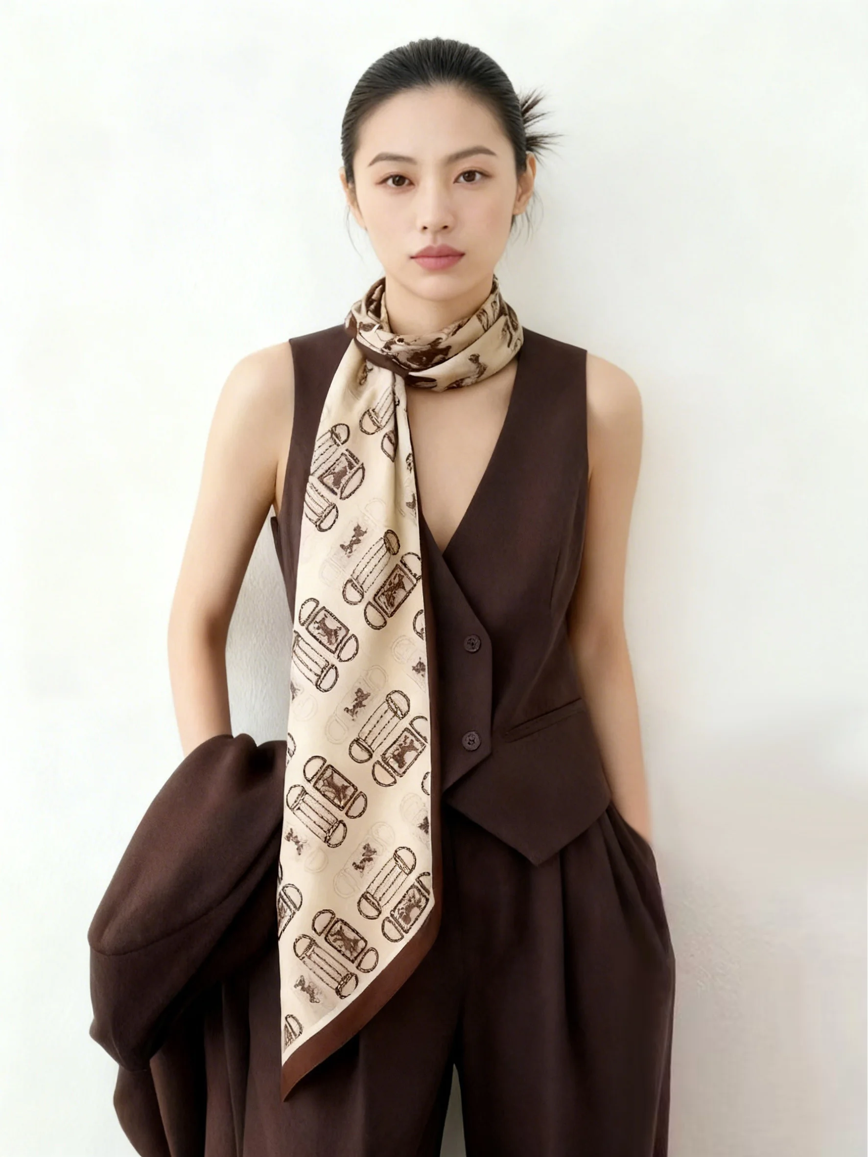 シルクウールブレンド二重層ロングスカーフコレクション多用途ハイファッション秋冬幾何学模様韓国スタイルスカーフ