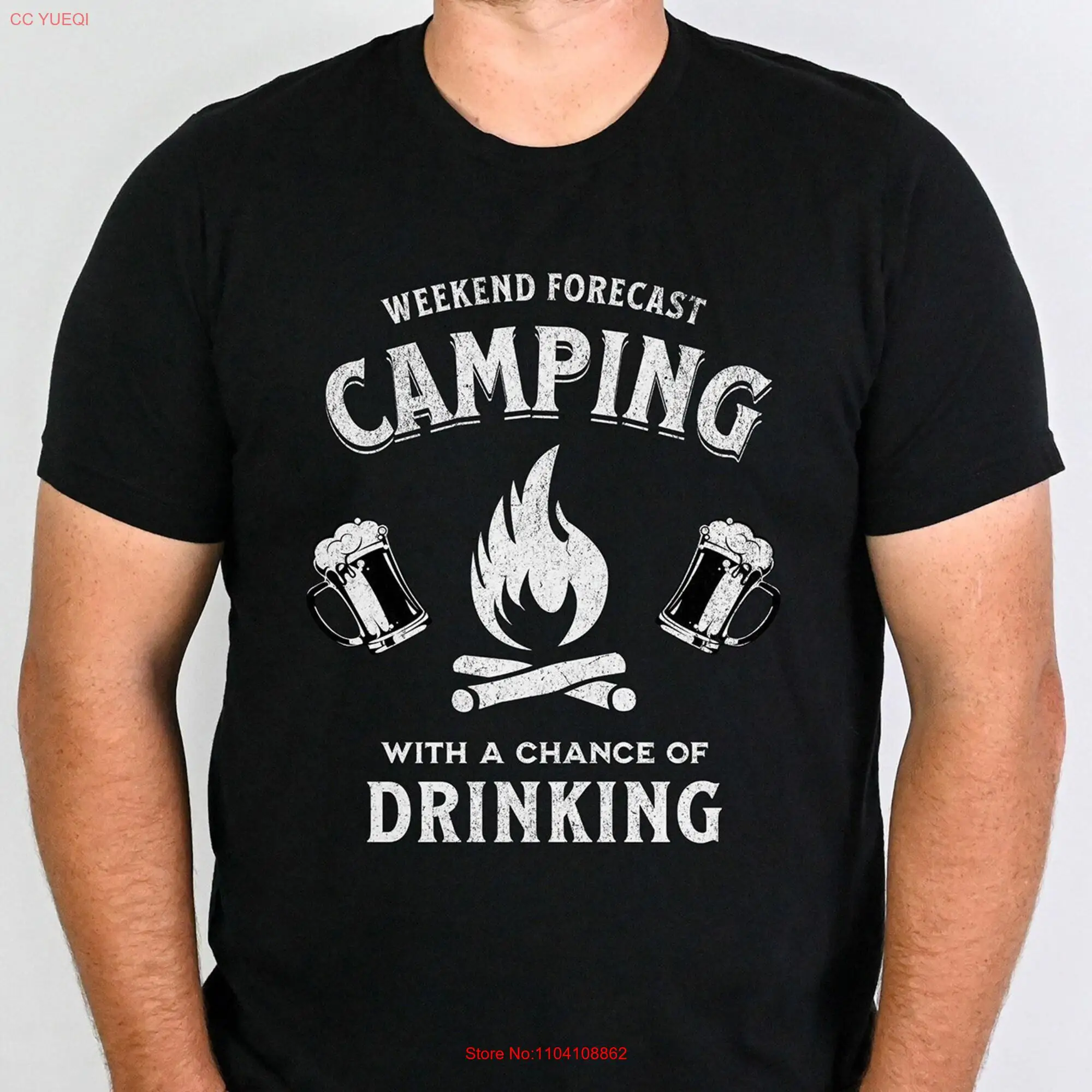 Camping T Shirt Weekend Forecast With A Chance of Drinking Campfire Top Beer Perfect Father's Day for Campers